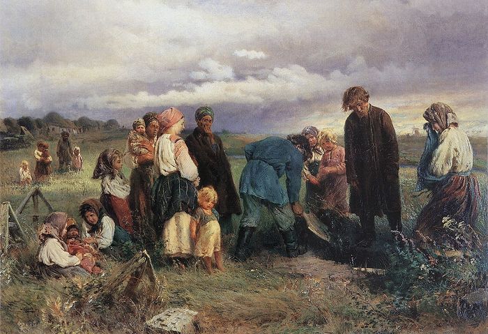 Константин Маковский. Похороны ребёнка в деревне. 1872